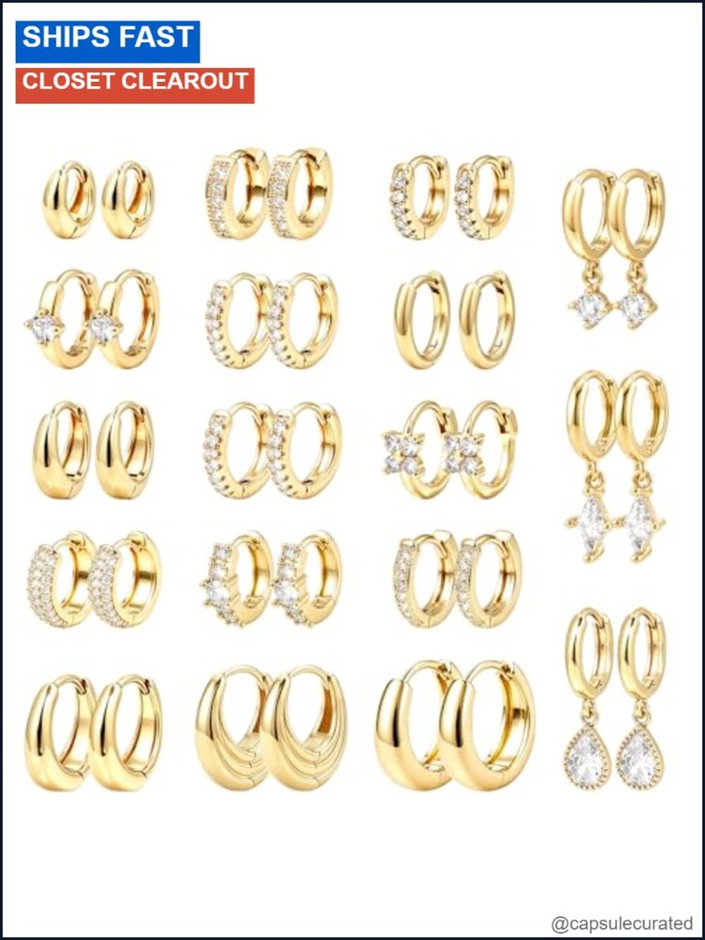14K Gold Plated Chunky Hoop Earrings Set Hypoallergenic Lightweight for Women